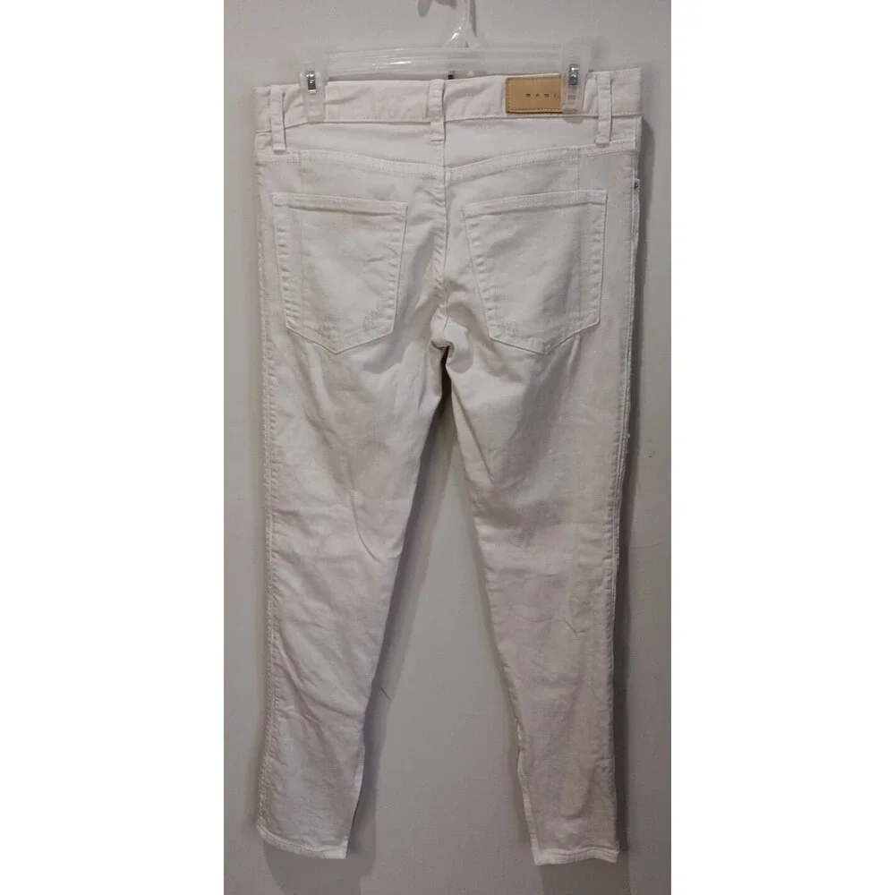 M N M L White Stretch Moto Denim Skinny Distressed Mens Jeans Size 29 Ankle Zip